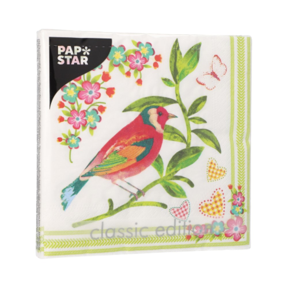 20 Servietten, 3-lagig 1/4-Falz 33 cm x 33 cm "Birdie"