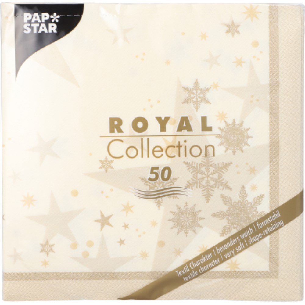 50 Servietten "ROYAL Collection" 1/4-Falz 40 cm x 40 cm champagner "Stars and Snowflakes"