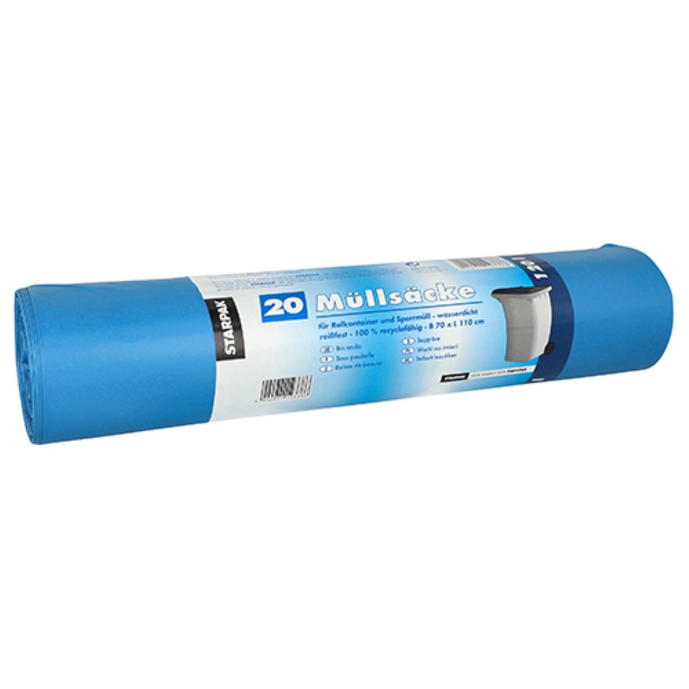 20 Müllsäcke, LDPE 120 l 110 cm x 70 cm blau 43 my