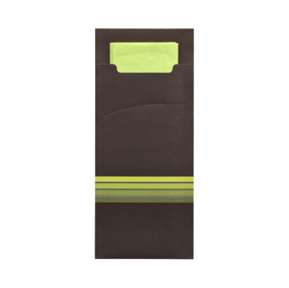 520 Bestecktaschen 20 cm x 8,5 cm schwarz/limone "Stripes" inkl. farbiger Serviette