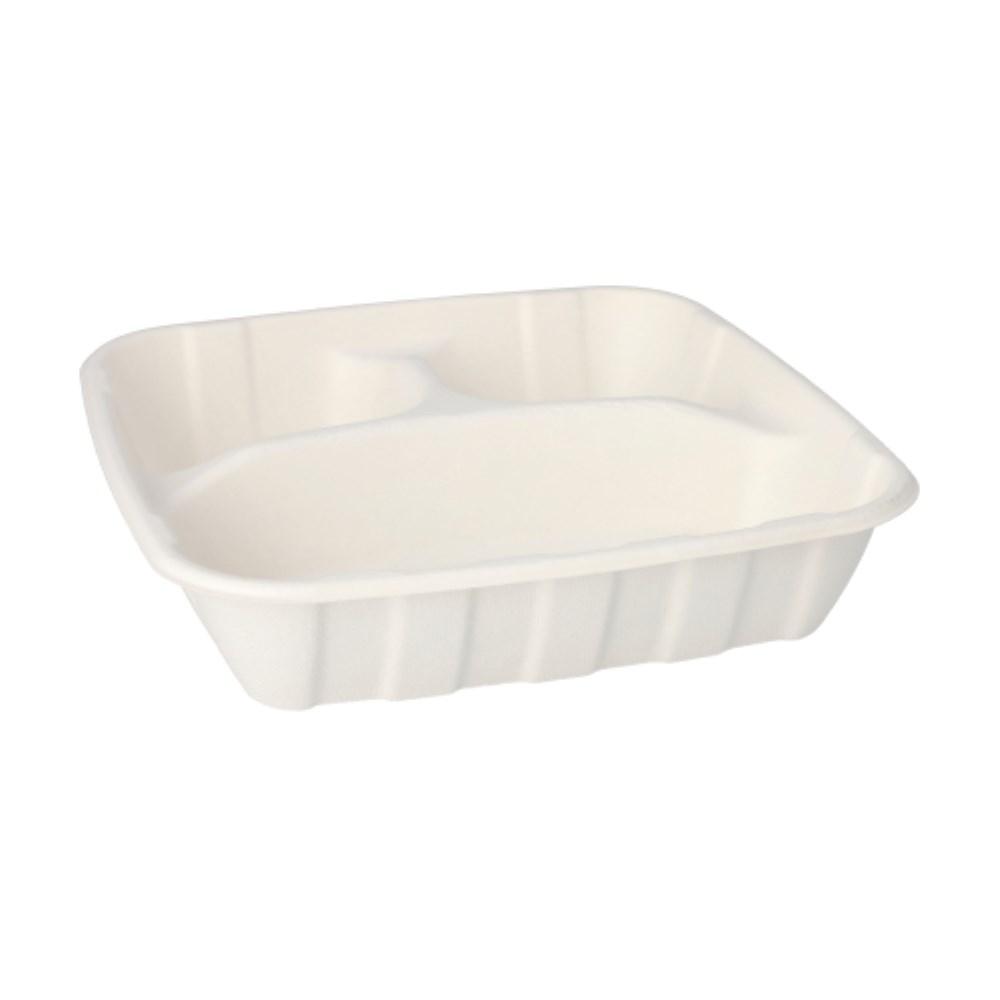 25 Teller Zuckerrohr "pure" 3-geteilt 5 cm x 22,8 cm x 22,8 cm
