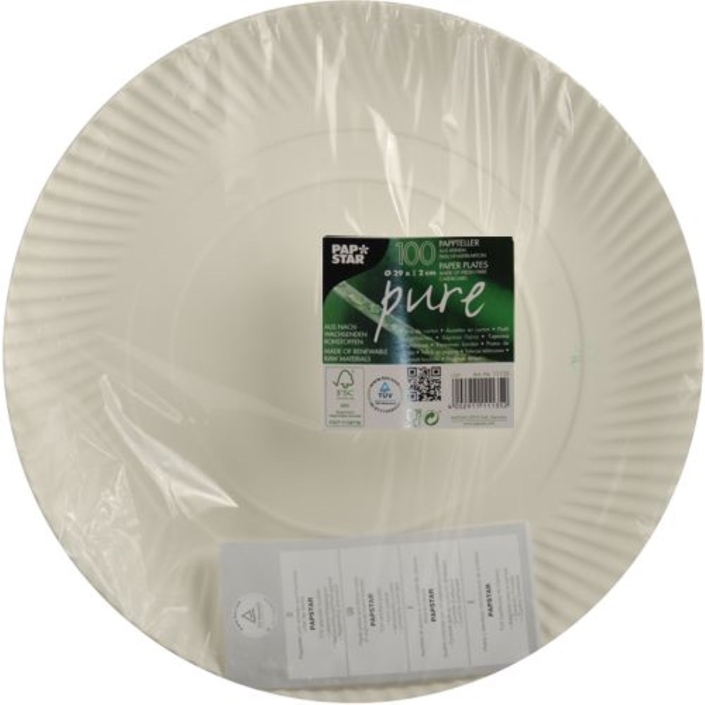 100 Teller, Pappe "pure" rund Ø 29 cm · 2 cm weiss