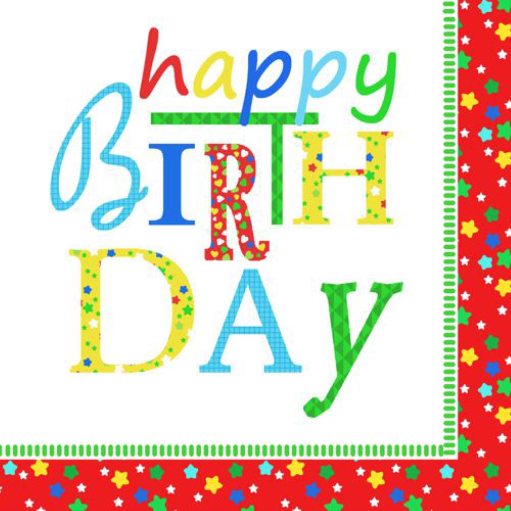 20 Servietten, 3-lagig 1/4-Falz 33 cm x 33 cm "Happy Birthday"