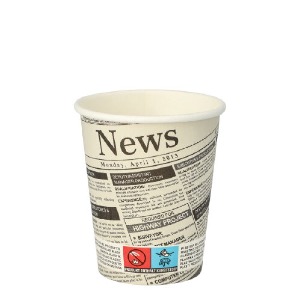 50 Trinkbecher, Pappe "To Go" 0,2 l Ø 8 cm · 9,2 cm "Newsprint"