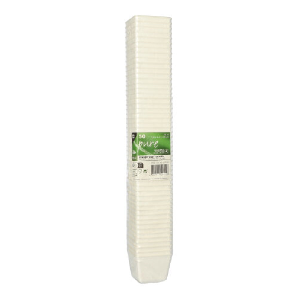 50 Fingerfood - Schalen, Zuckerrohr "pure" eckig 50 ml 3,8 cm x 4,6 cm x 4,6 cm weiss