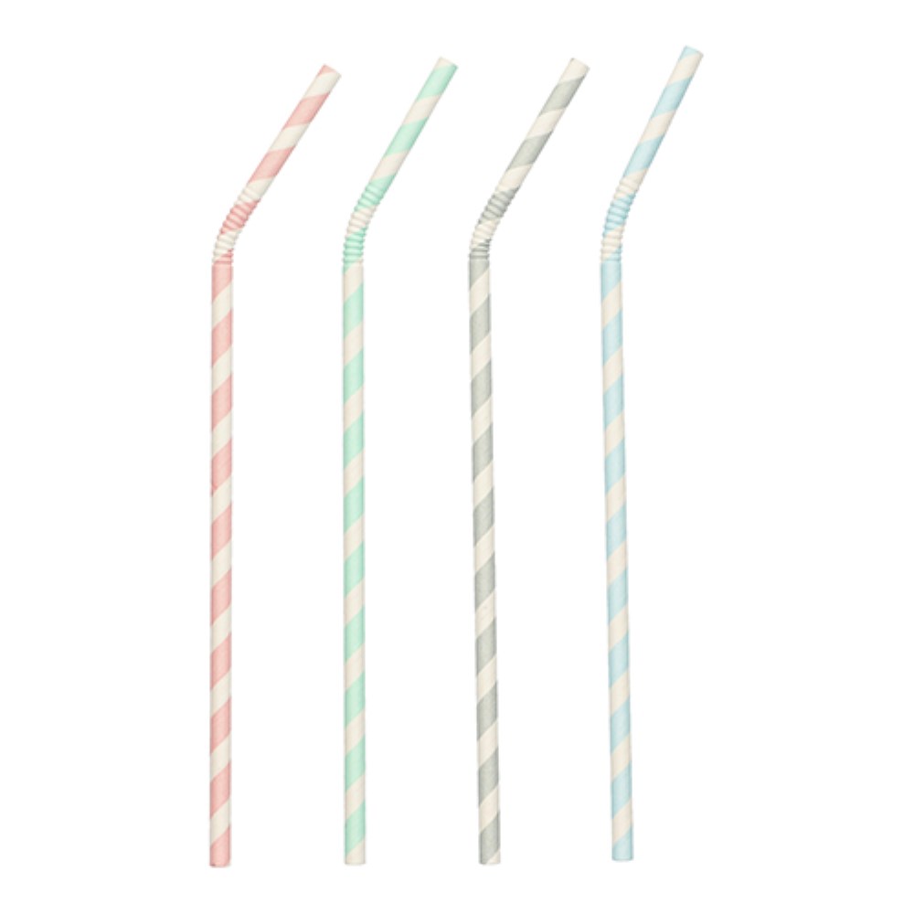 100 Trinkhalme, Papier Ø 6 mm · 22 cm farbig sortiert "Stripes" flexibel