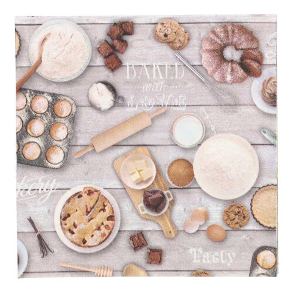 20 Servietten, 3-lagig 1/4-Falz 33 cm x 33 cm "Baked with Love"