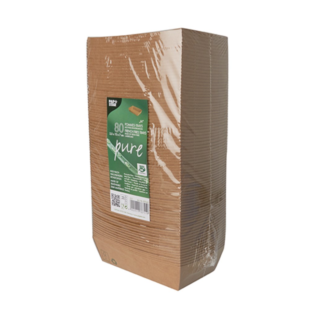 80 Snacktrays, Pappe "pure" 3,5 cm x 7 cm x 12 cm braun "100% Fair" mittel