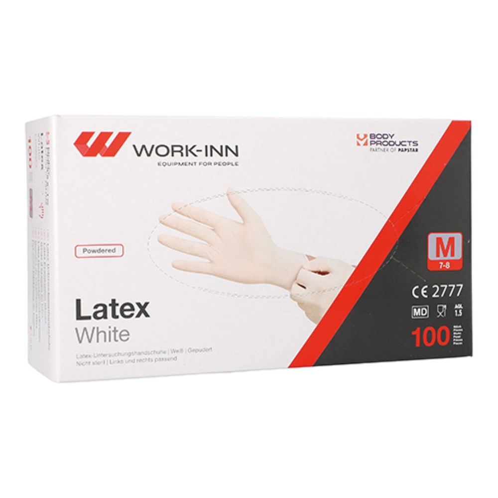 100 "WORK-INN" Handschuhe, Latex gepudert "White" weiss - natur Größe: M