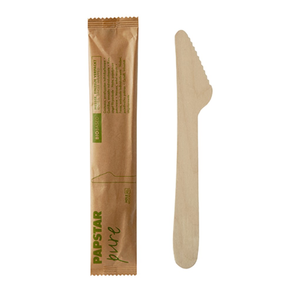 50 Messer, Holz "pure" 16,5 cm einzeln verpackt in Papierbeutel
