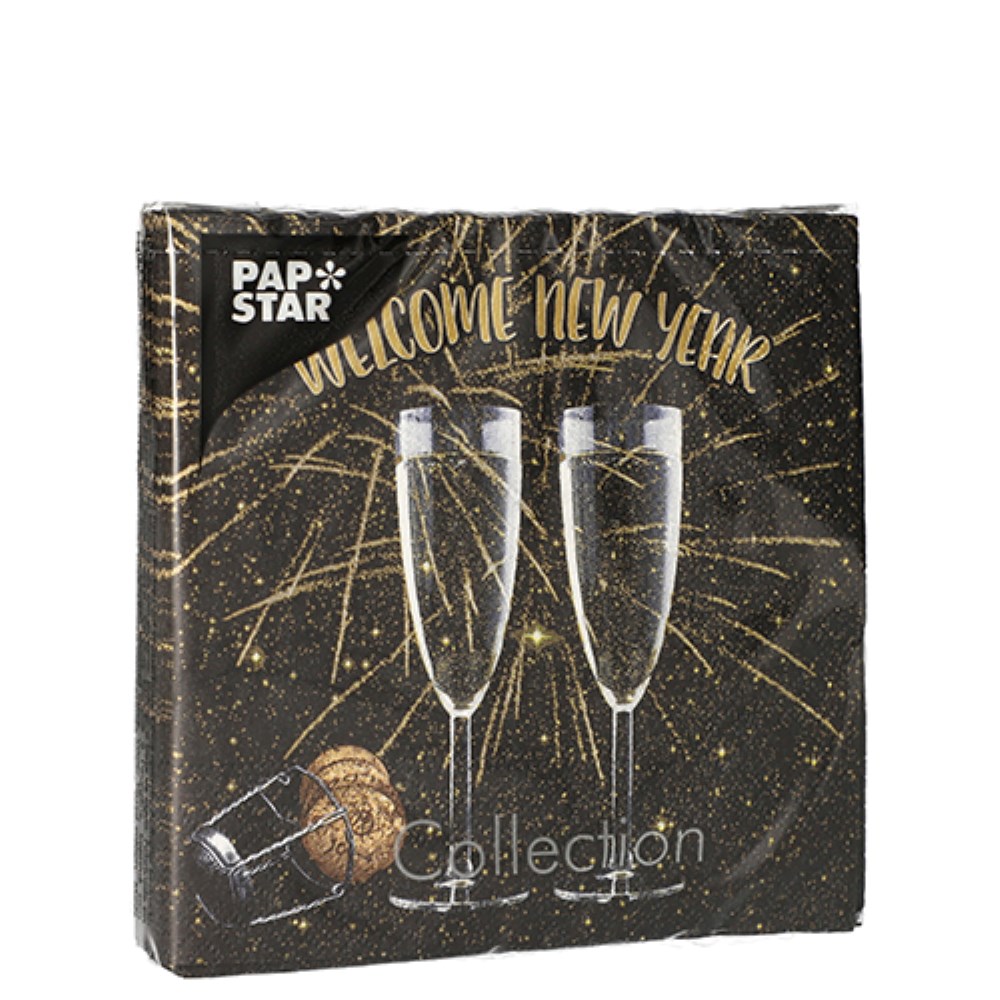 20 Servietten, 3-lagig 1/4-Falz 25 cm x 25 cm "Welcome New Year"