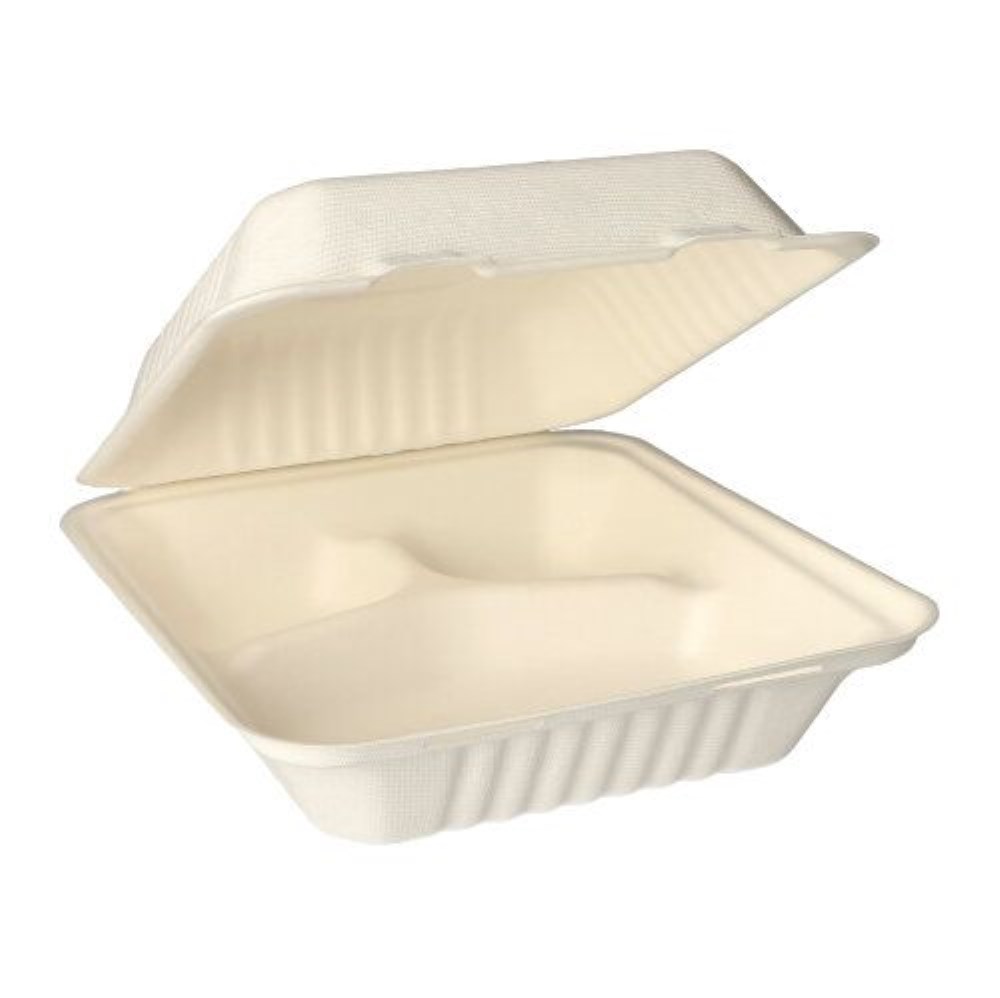 25 Menüboxen, Zuckerrohr "pure" 3-geteilt 7,7 cm x 20 cm x 22 cm weiss