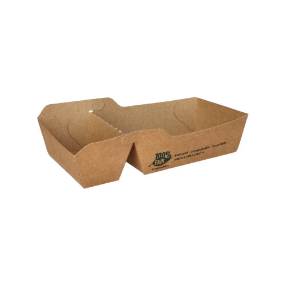 80 Pommes-Frites-Trays, Pappe "pure" 2-geteilt 3,5 cm x 7 cm x 14,5 cm braun "100% Fair" klein