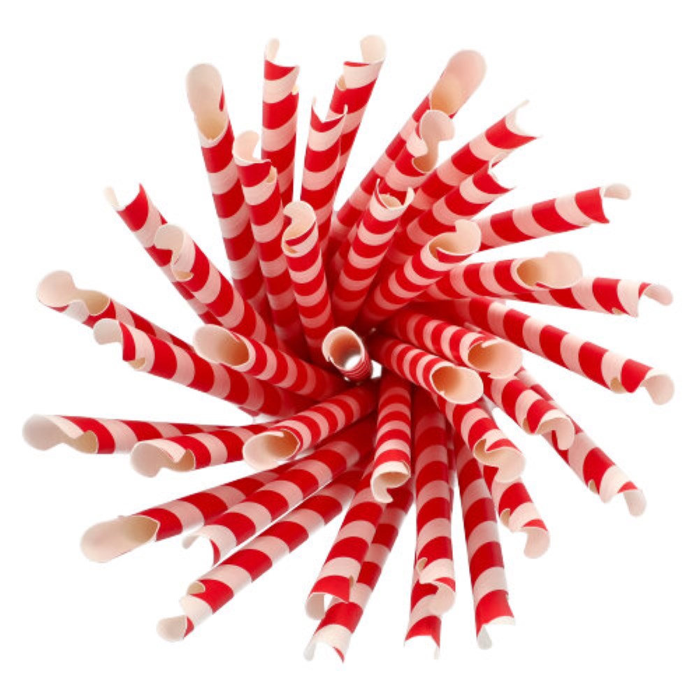 200 Trinkhalme mit Löffel Papier Ø 10 mm · 23 cm rot/weiss "Stripes"