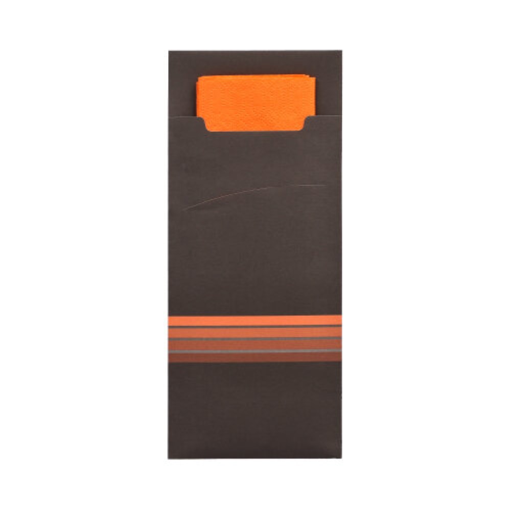 520 Bestecktaschen 20 cm x 8,5 cm schwarz/orange "Stripes" inkl. farbiger Serviette