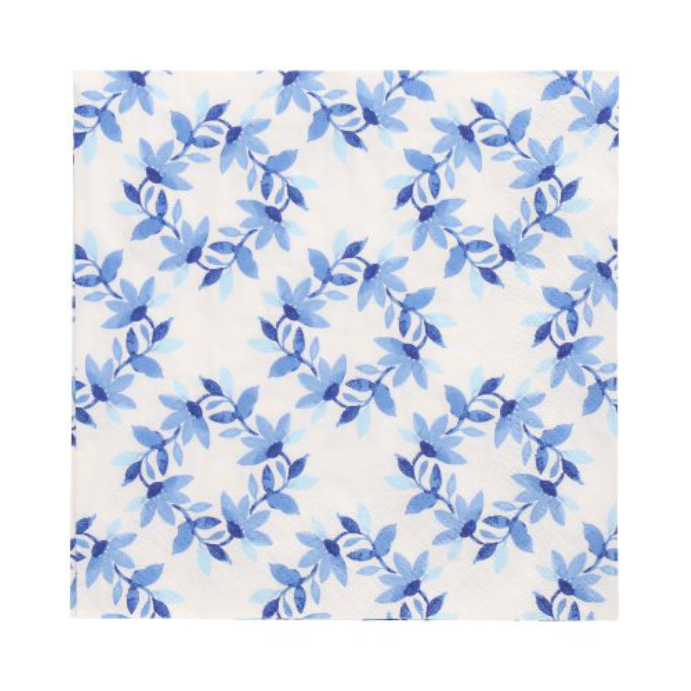 20 Servietten, 3-lagig 1/4-Falz 33 cm x 33 cm "Blue Wreaths"