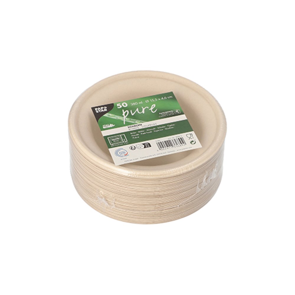 50 Schalen, Zuckerrohr "pure" 380 ml Ø 15,5 cm · 4,6 cm natur