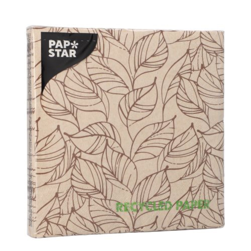 20 Servietten, 3-lagig 1/4-Falz 33 cm x 33 cm natur "Shapes of Leaves" aus recyceltem Papier