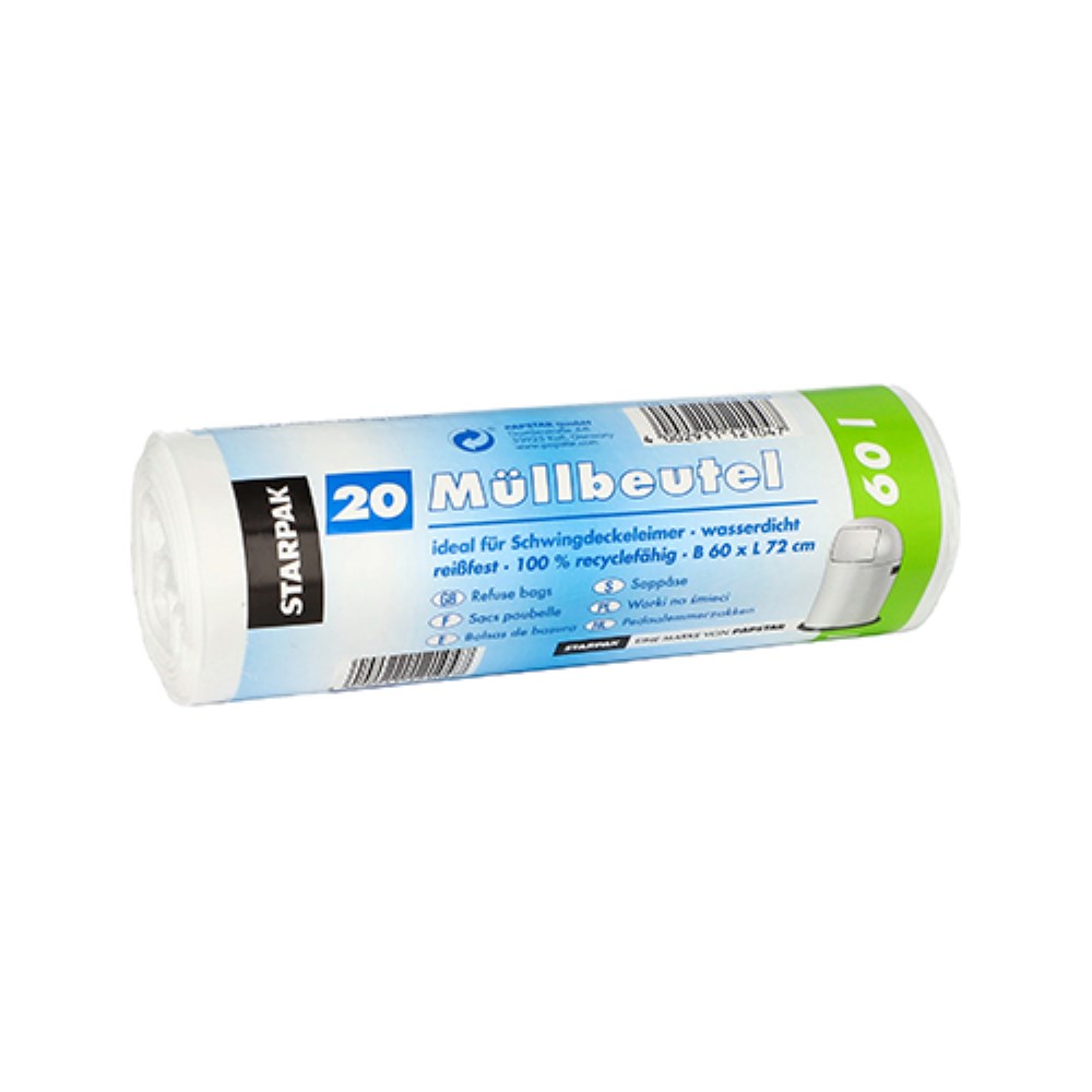 20 Müllbeutel, LDPE 60 l 72 cm x 60 cm weiss 17 my
