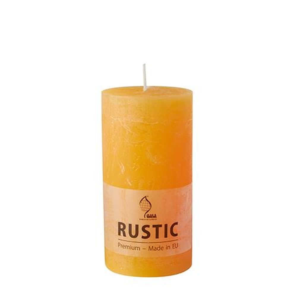 Zylinderkerze Ø 68 mm · 130 mm goldgelb "Rustic" durchgefärbt