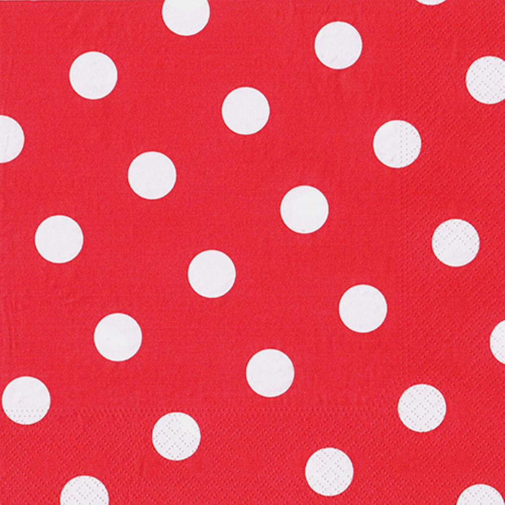 20 Servietten, 3-lagig 1/4-Falz 40 cm x 40 cm rot "Dots"