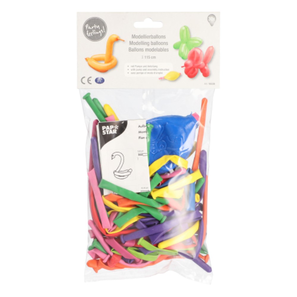 30 Modellierballons 115 cm farbig sortiert mit Pumpe und Aufbauanleitung