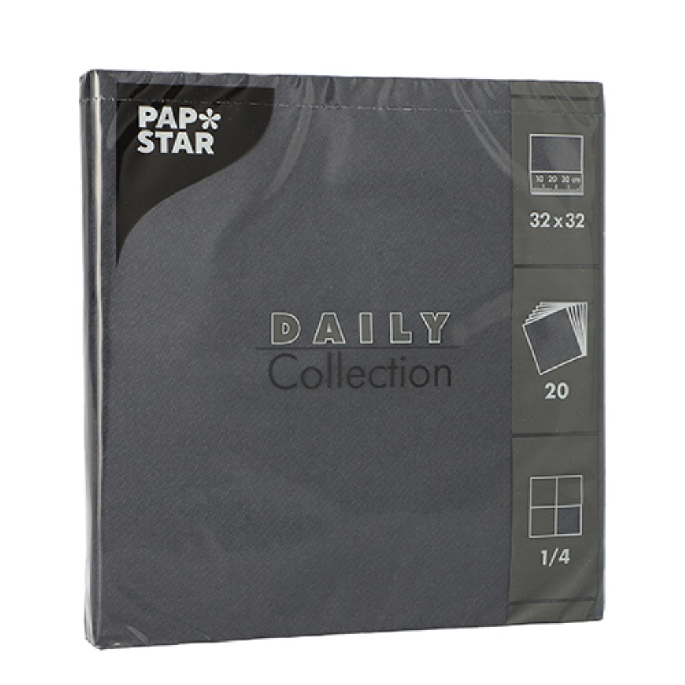 20 Servietten "DAILY Collection" 1/4-Falz 32 cm x 32 cm schwarz