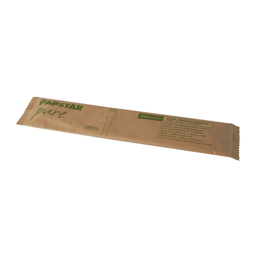 50 Gabeln, Holz "pure" 16 cm einzeln verpackt in Papierbeutel