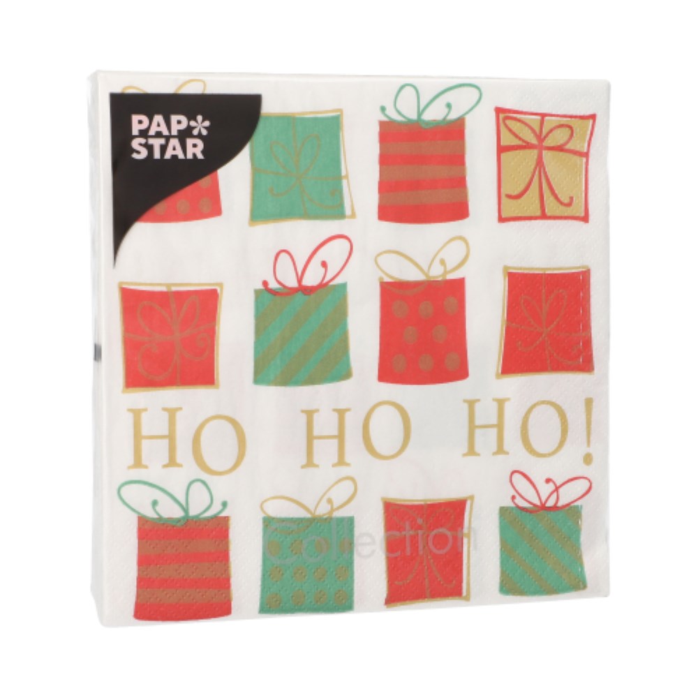 20 Servietten, 3-lagig 1/4-Falz 33 cm x 33 cm "Christmas Gifts"