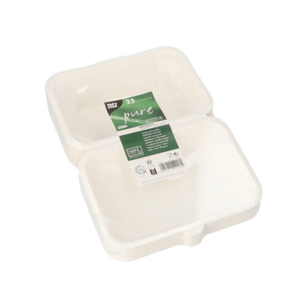 25 Menüboxen, Zuckerrohr "pure" ungeteilt 6 cm x 18 cm x 12,5 cm weiss