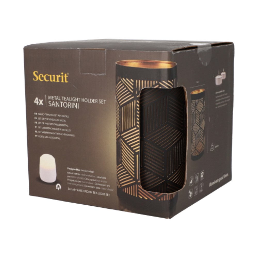 4 Kerzenhalter Ø 8 cm · 15 cm schwarz/gold "Santorini"