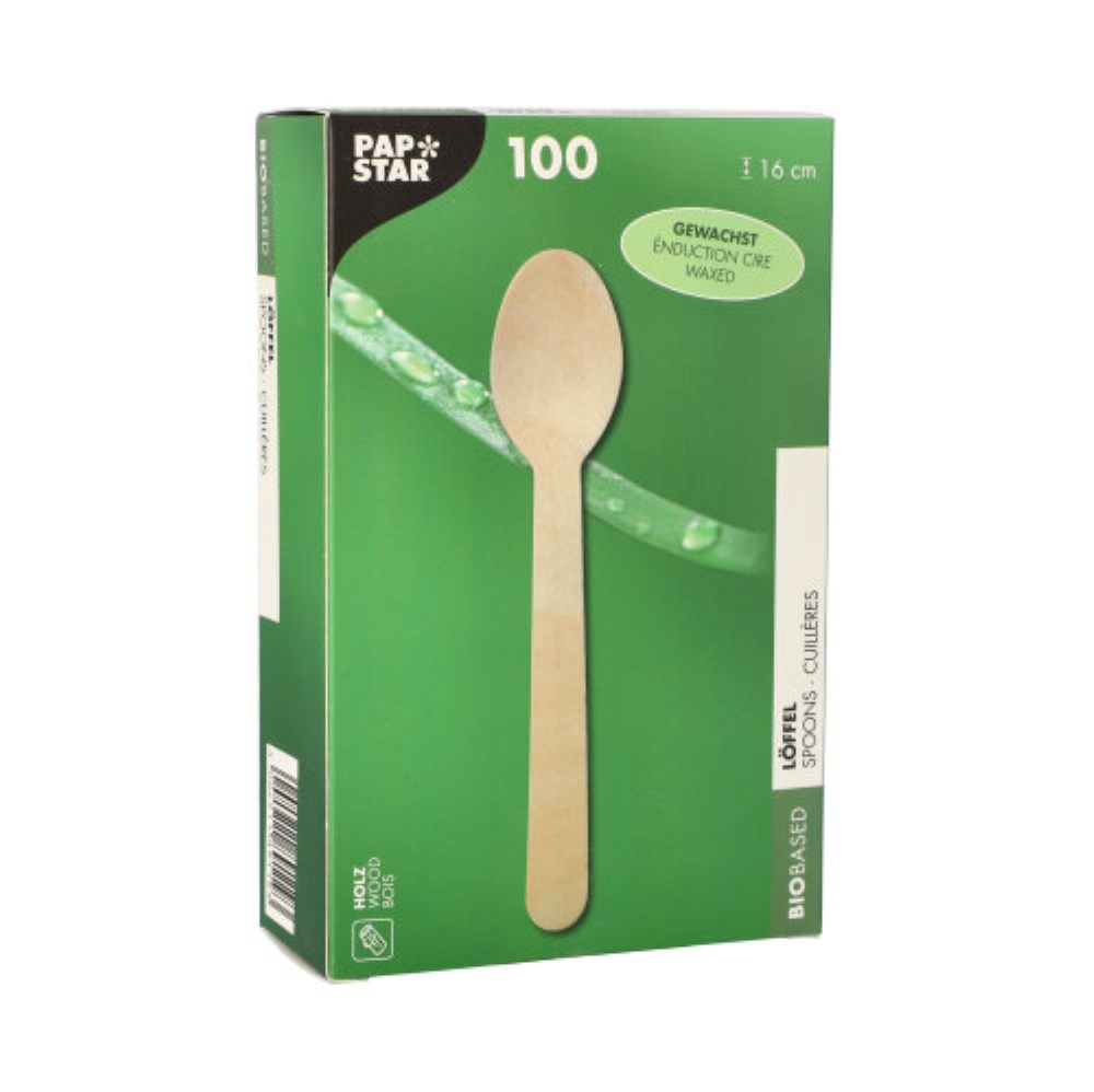 100 Löffel Holz, gewachst 16 cm