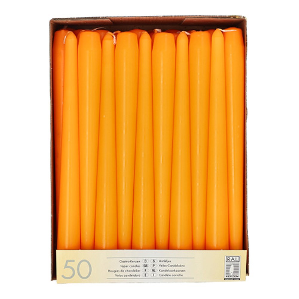 50 Leuchterkerzen Ø 2,2 cm · 25 cm orange