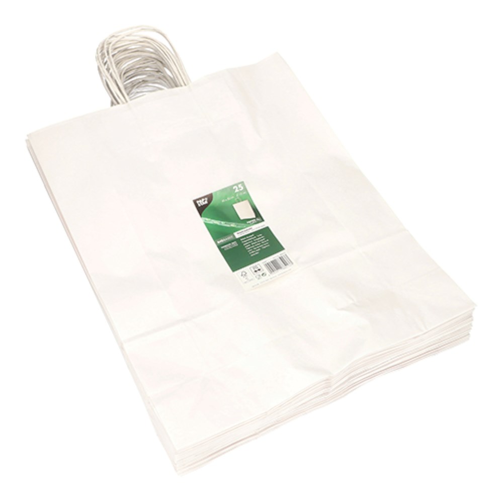 25 Tragetaschen, Papier 40 cm x 32 cm x 12 cm weiss mit gedrehtem Tragegriff 25 Tragetaschen, Papier 40 cm x 32 cm x 12 cm weiss mit gedrehtem Tragegriff