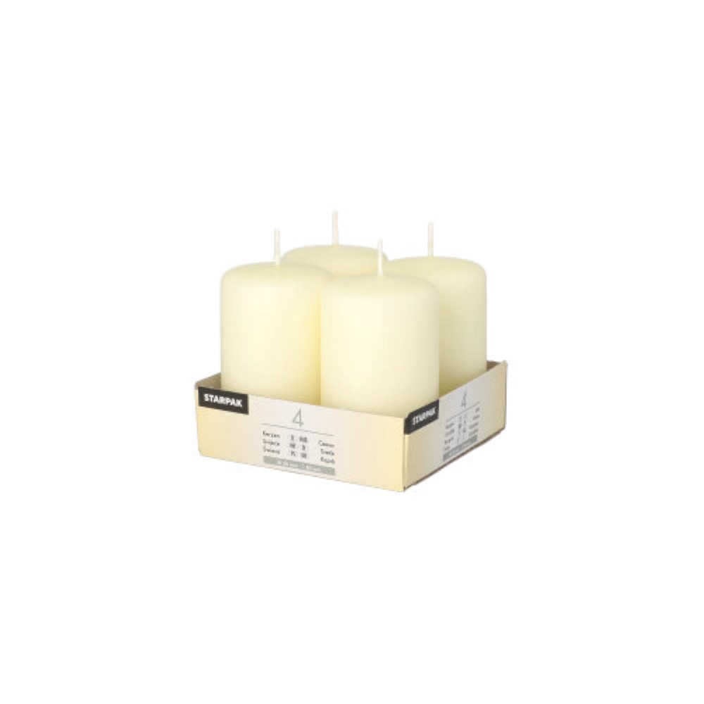 4 Stumpenkerzen Ø 50 mm · 80 mm elfenbein "Ivory" mit Flachkopf