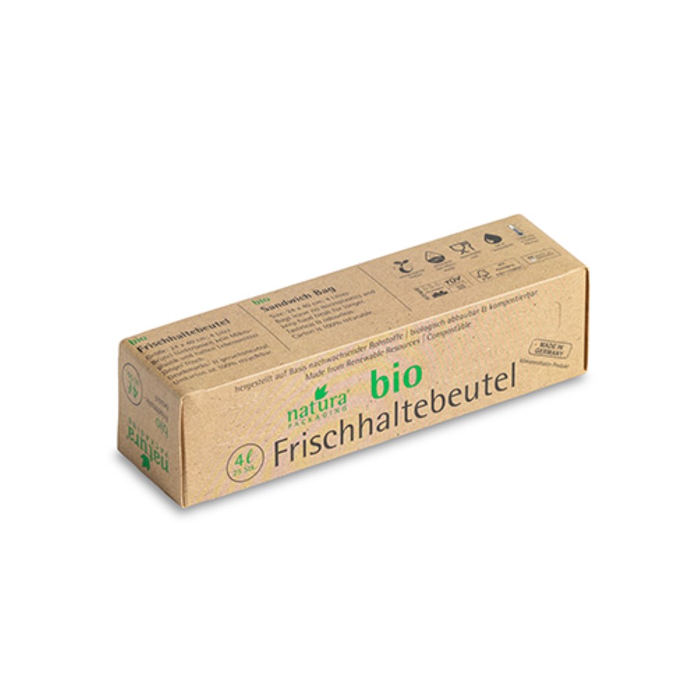 25 "Naturapackaging" Frischhaltebeutel Mater-Bi 4 l 24 cm x 40 cm in Faltschachtel 25 "Naturapackaging" Frischhaltebeutel Mater-Bi 4 l 24 cm x 40 cm in Faltschachtel