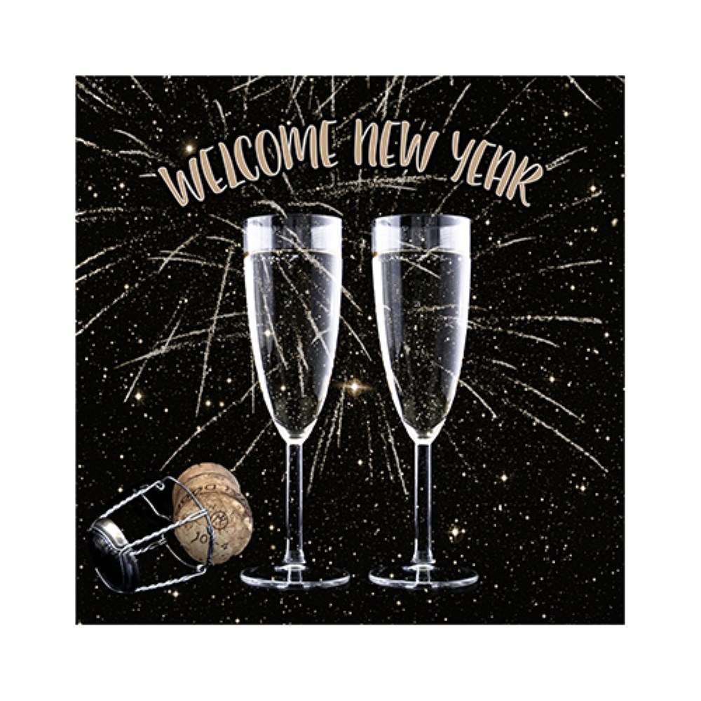 20 Servietten, 3-lagig 1/4-Falz 25 cm x 25 cm "Welcome New Year"