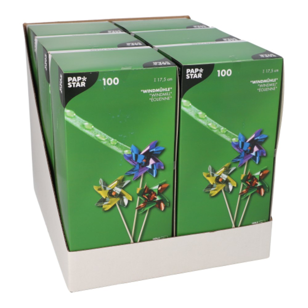 100 Deko-Picker 17,5 cm farbig sortiert "Windmühle"