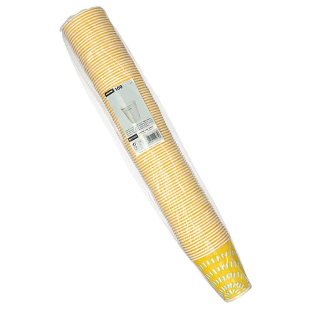 100 Trinkbecher für Kaltgetränke, Pappe 0,3 l Ø 8,97 cm · 10 cm gelb "Rays"