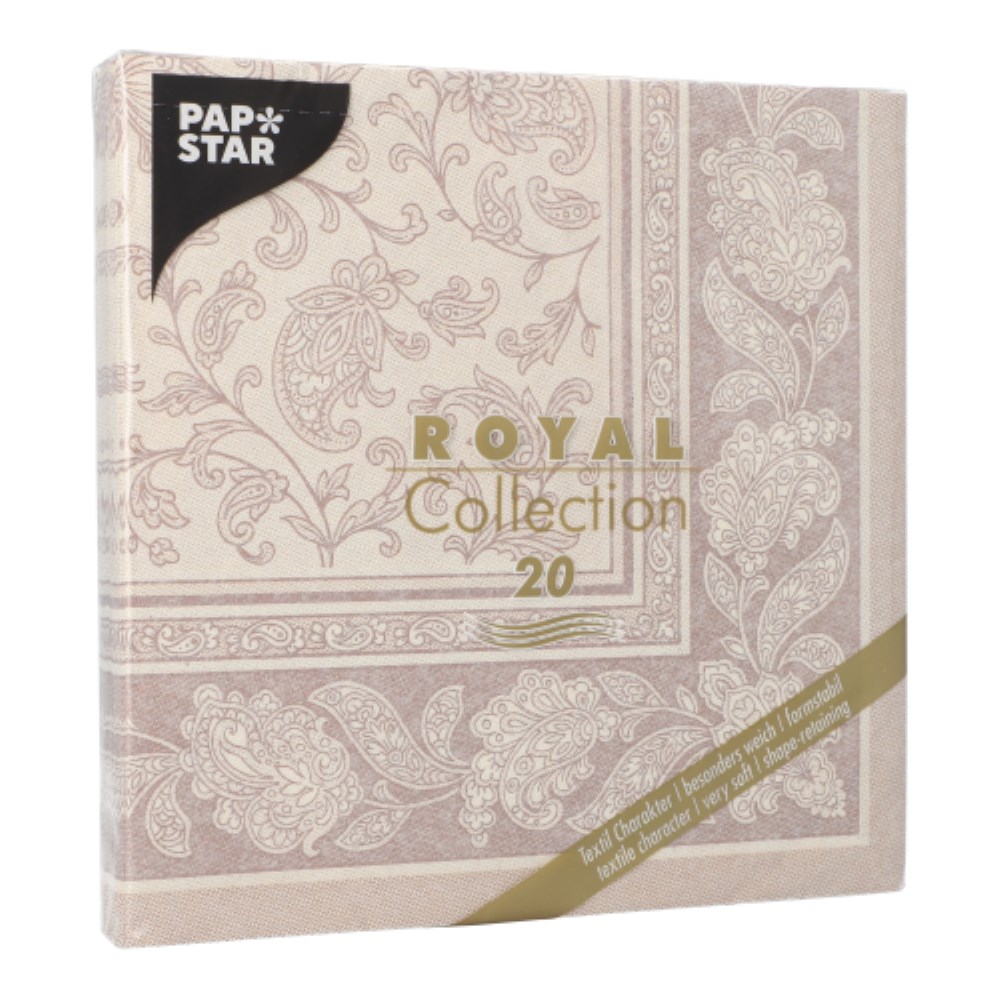 20 Servietten "ROYAL Collection" 1/4-Falz 40 cm x 40 cm mocca "Ornaments"