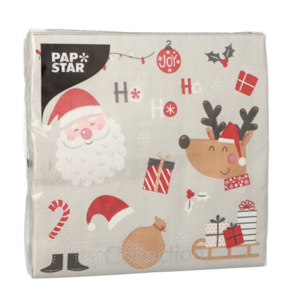 20 Servietten, 3-lagig 1/4-Falz 33 cm x 33 cm "Vive Noel"
