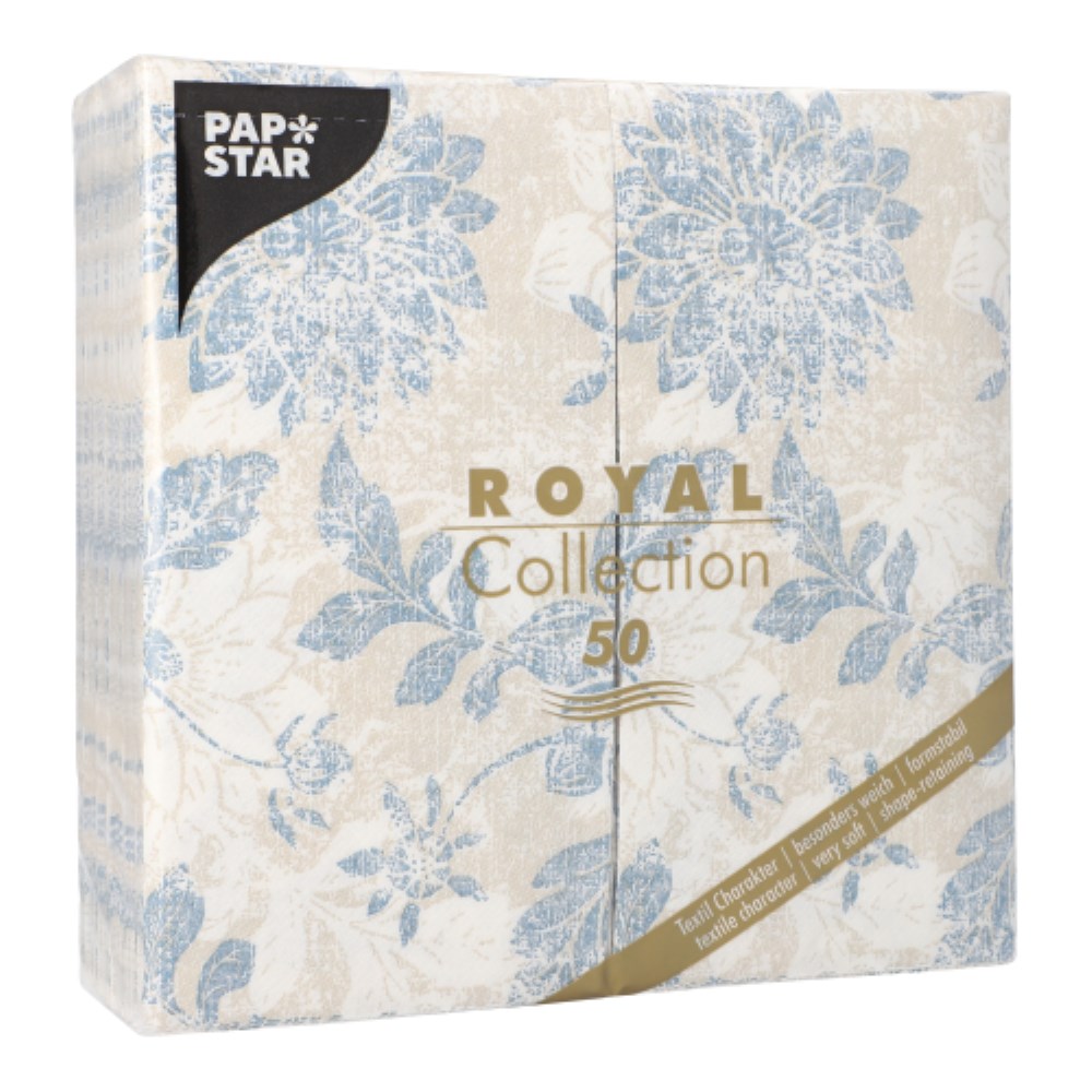 50 Servietten "ROYAL Collection" 1/8-Falz 40 cm x 40 cm arktikblau "Flowers"