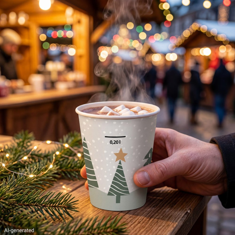 50 Trinkbecher, Pappe "To Go" 0,2 l Ø 8 cm · 9,1 cm "Winter Forest"