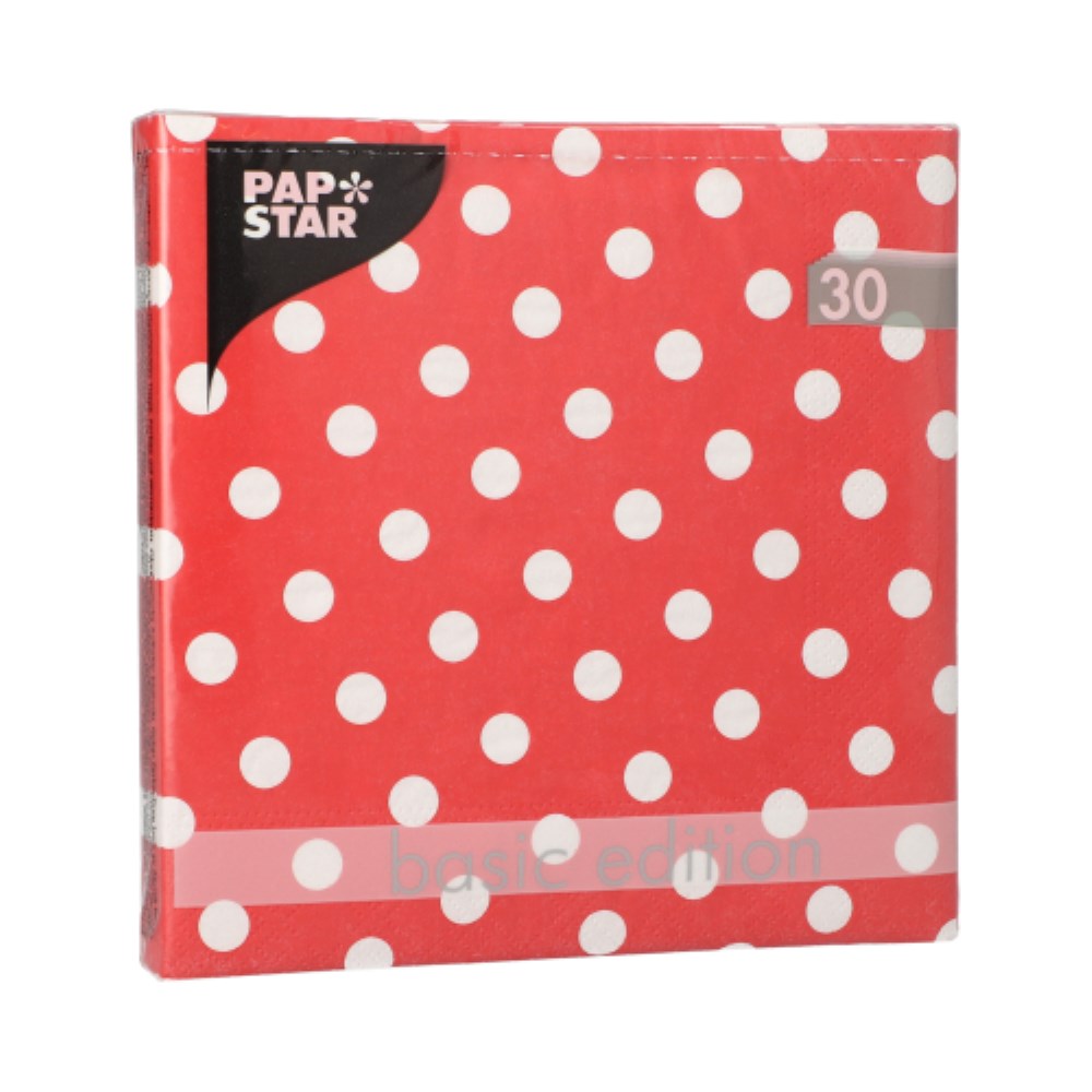 30 Servietten, 3-lagig 1/4-Falz 33 cm x 33 cm rot "Dots"