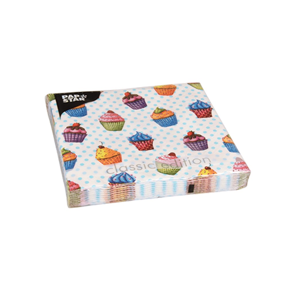 20 Servietten, 3-lagig 1/4-Falz 33 cm x 33 cm "Cupcakes"