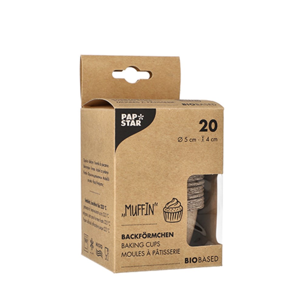 20 Muffins-Backförmchen rund Ø 5 cm · 4 cm natur aus Frischfaser und Kakaoschalen