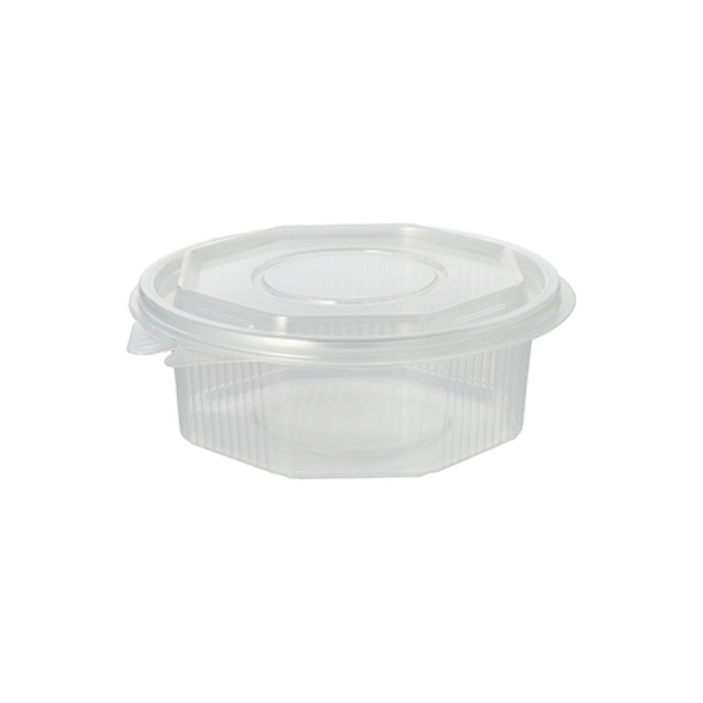 50 Verpackungsbecher mit Klappdeckeln, PP 8-eckig 375 ml 4,2 cm x 11 cm x 11 cm transparent