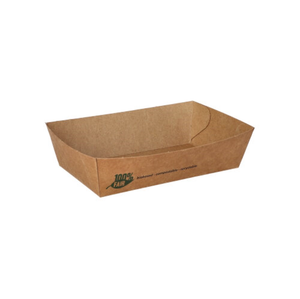 80 Snacktrays, Pappe "pure" 3,5 cm x 7 cm x 12 cm braun "100% Fair" mittel