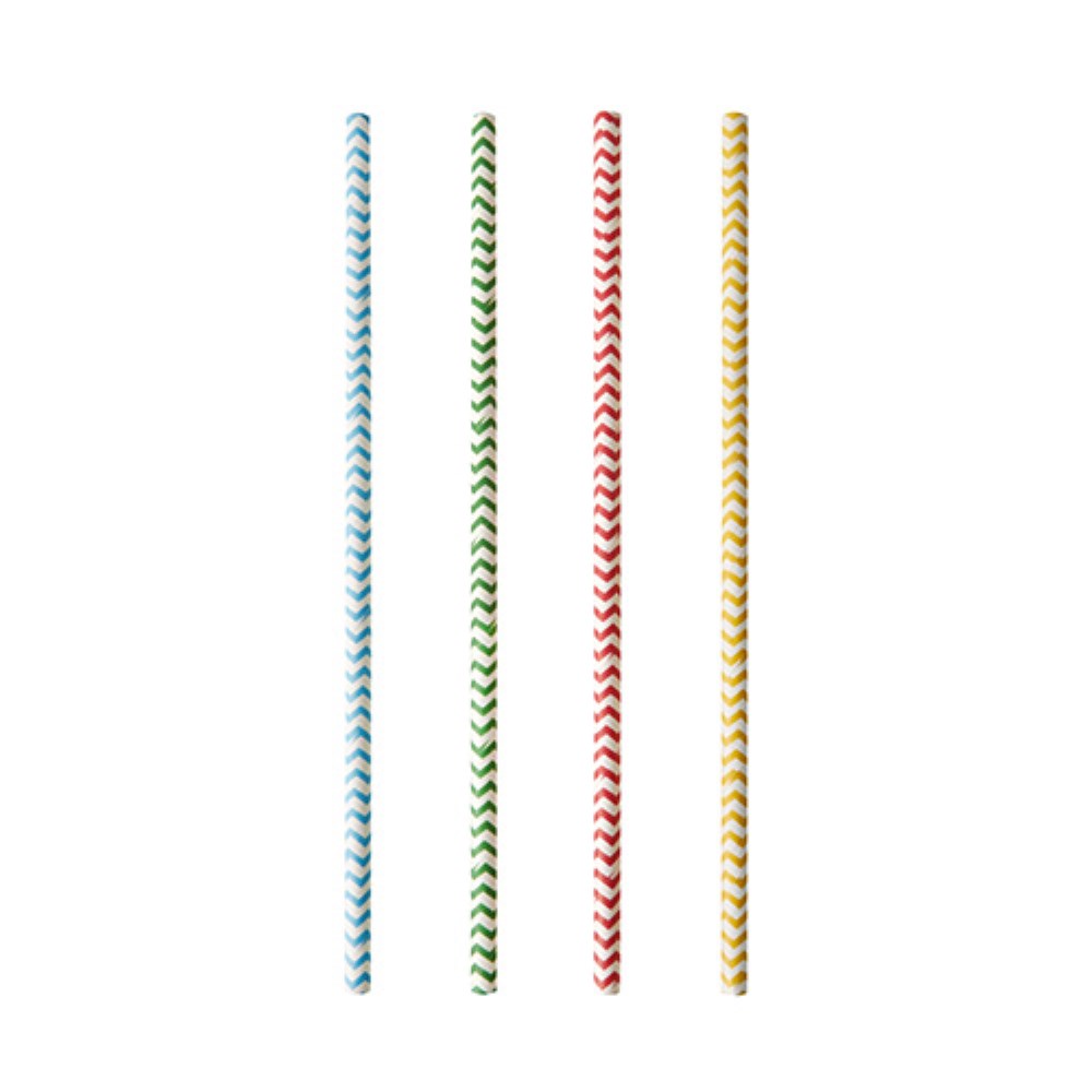 100 Trinkhalme, Papier Ø 6 mm · 20 cm farbig sortiert "Zig-Zag"