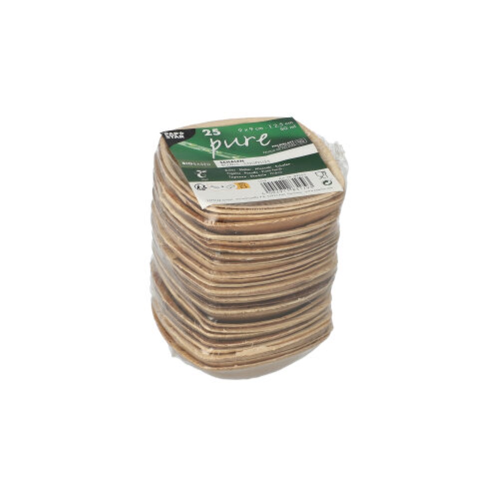 25 Schalen Palmblatt "pure" 50 ml 2,5 cm x 9 cm x 9 cm natur "QUADRATO"
